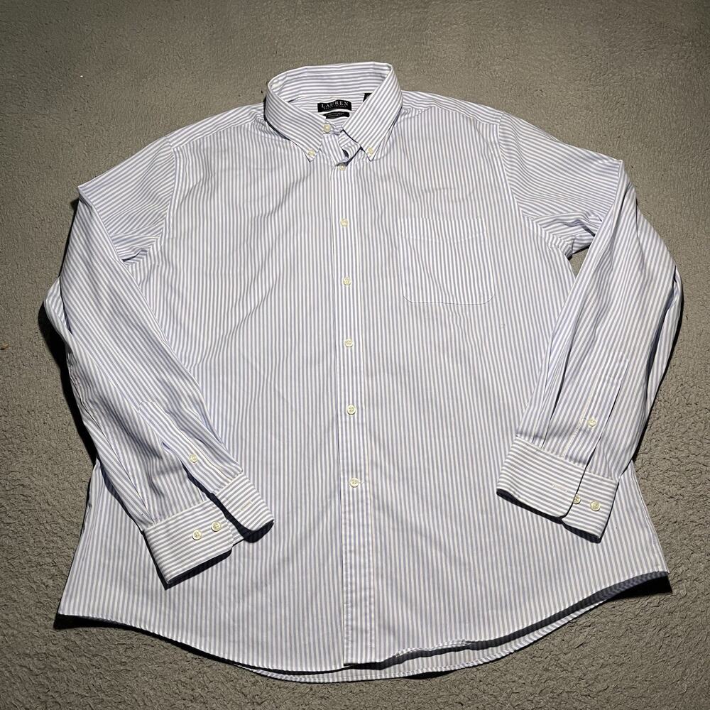 Lauren Ralph Lauren Shirt Mens XL 17.5 36/37 Blue Stripe Long Sleeve Stretch